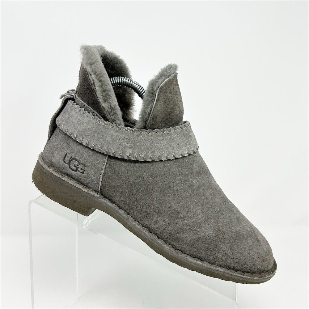 UGG McKay Ankle Bootie Womens Gray Suede Shearling Lined Slip On Boots Size 8